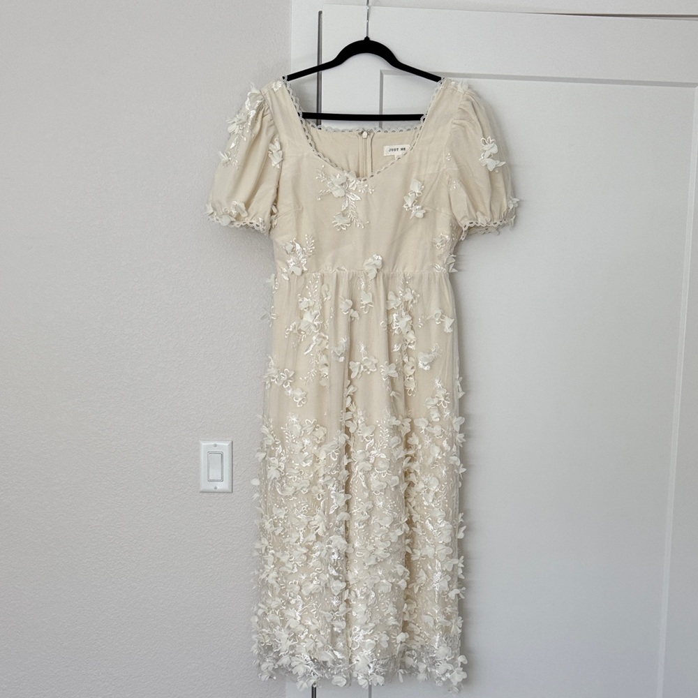 Just Me Cream Floral Midi Dress